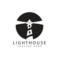 Lighthouse logo vector beacon tower ship signal simple beach port design template