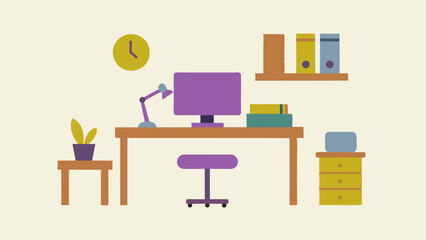 Office interior with desk and chair. An office interior with a desk and chair provides a professional and comfortable workspace.