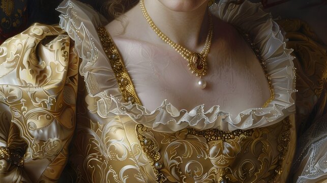Regal Tudor Era Attire in Oil Painting Style with Luxurious Fabrics and Ornate Embellishments