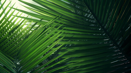 Close up of green leaves of palm tree