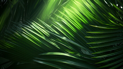 Close up of green leaves of palm tree