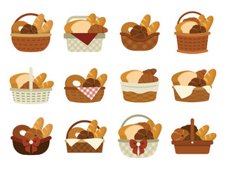 Bakery Bread Basket Vector Set