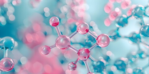 Pink and blue abstract molecule model on a background. Concept Science, Abstract, Molecules, Colors, Background