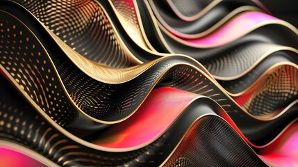 Naklejka premium Sinuous 3D Surfaces gold, pink, black, luxury , abstract, golden, backdrop, background, gold, yellow, wallpaper, 16:9