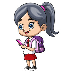 Happy happy school girl cartoon 