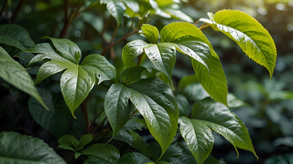 Photo nature of green leaf in garden at summer. natural green leaves plants using as spring background greenery wallpaper Ai generative.
