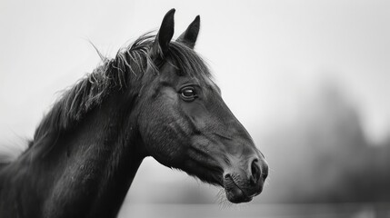 Fototapeta premium Close up portrait of a young stallion standing in a paddock at a horse farm