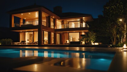 A house with a large glass front and a large glass window
