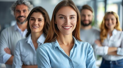 Fototapeta premium Young working women are engaged and lively with their colleagues. Confident and committed, where teamwork and collaboration are essential to success.