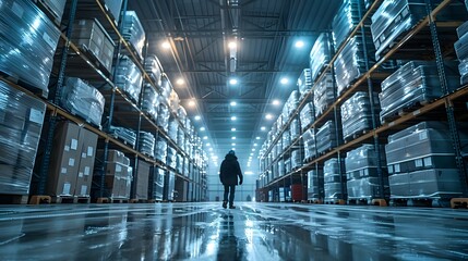 Chilled Interior of an Industrial Warehouse for Refrigerated Goods Management