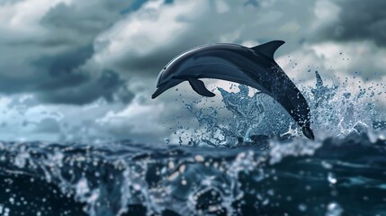 Fototapeta premium Close-up on a dolphin as it leaps from the water, dynamic movement frozen in time. 