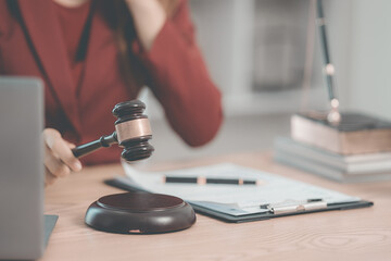 Advisory Attorney's Office justice and law Female lawyer working with scale and hammer court judge Close-up pictures