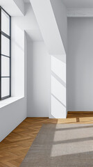 Fototapeta premium Empty room interior with no furniture, window lighting and copy space. Real Estate concept image or interior design concept.