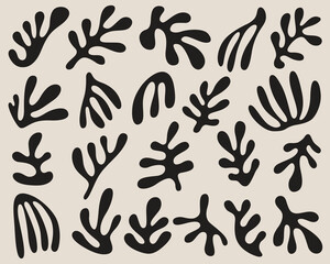 collection of black leaf abstract silhouette icons