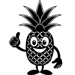 Vector cartoon pineapple giving thumbs up silhouette