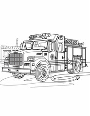 Firetruck Coloring Pages: Printable Transportation Line Art for All Ages - Printable pages - Black and white - Easy Coloring Pages 