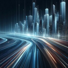 Modern abstract high-speed movement. Dynamic motion light trails on dark blue background. Futuristic, technology pattern for banner or poster design background concept.