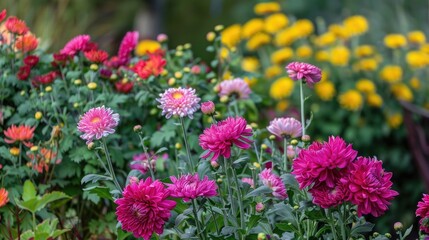 Obraz premium Big chrysanthemums blossoming in the garden