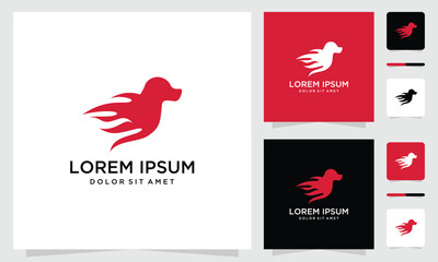Obraz premium fire dog pet logo vector icon , dog logo with fire 