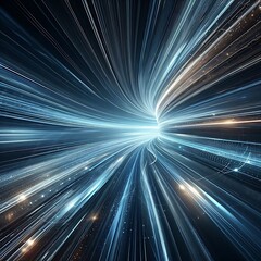 Obraz premium Modern abstract high-speed movement. Dynamic motion light trails on dark blue background. Futuristic, technology pattern for banner or poster design background concept.