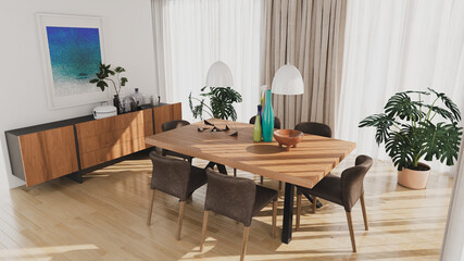 Large luxury modern bright interiors Living room mockup illustration 3D rendering image