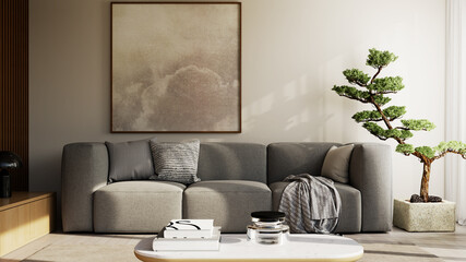 Large luxury modern bright interiors Living room mockup illustration 3D rendering image