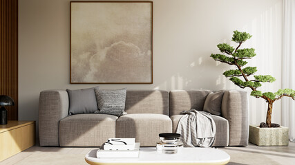 Large luxury modern bright interiors Living room mockup illustration 3D rendering image