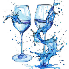 Two Splashes of blue wine transparant background isolated on white