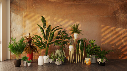 Large luxury modern bright interiors Living room mockup illustration 3D rendering image