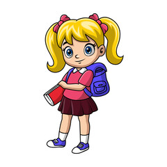Happy happy school girl cartoon 