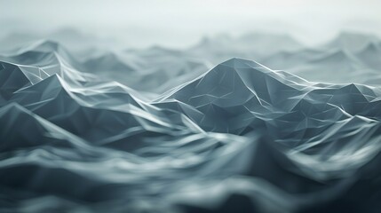 Soft gradients wash over a low poly geometric landscape, casting shadows and highlights in shades of gray.