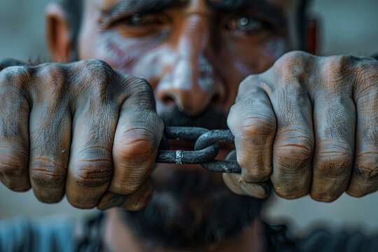 Man breaking free from chains, representing liberation and independence