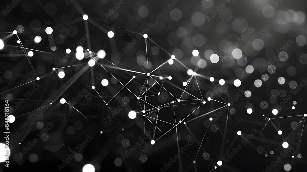 Poster abstract background. connecting dots and lines on dark background. 3d rendering. 4k