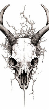 recommend clip art: Destroyed moses skull tattoo idea sketch on white background