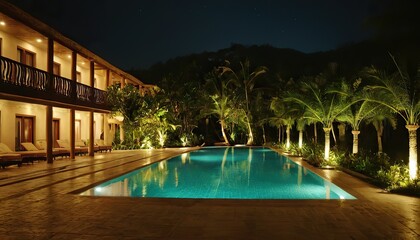 Obraz premium Modern Luxury House With Private Swimming Pool In Dawn