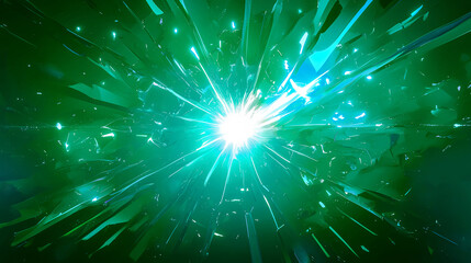Fototapeta premium Futuristic Background with Green Laser Beams and Explosive Energy on Dark Background