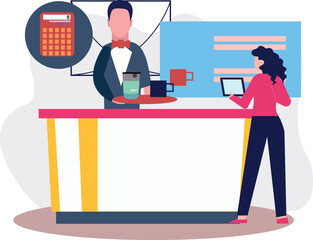 A girl is getting coffee from a cafe.