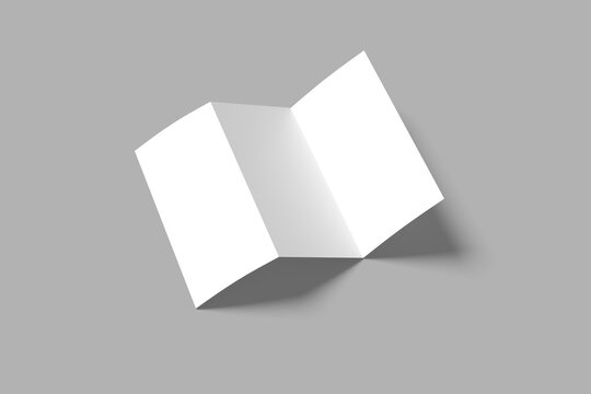 Blank Z fold cover DL  trifold brochure  mockup high angle view