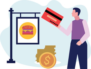 The boy is holding the credit card.