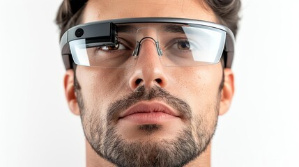 man wearing google glasses with a beard and a white shirt
