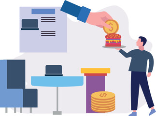 A boy is buying a burger.