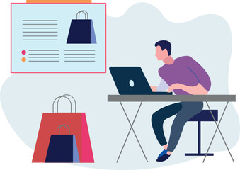 The boy is working on laptop.