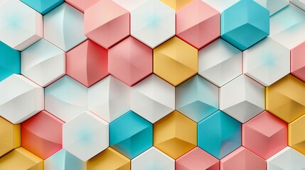 Minimalist canvas adorned with a 3D honeycomb wallpaper in bright colors, evoking a sense of vibrancy.