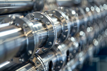 Fototapeta premium Close up view of flexible stainless steel industrial pipes