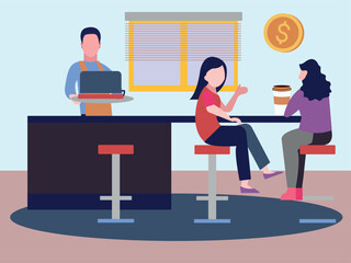 The girls are talking in a cafe.