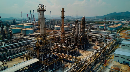 Fototapeta premium Aerial view oil refinery, refinery plant, refinery factory