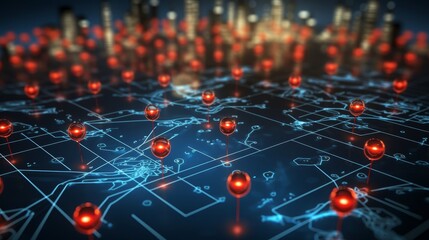 Digital map with ai powered gps pins  innovating delivery services and future transport logistics