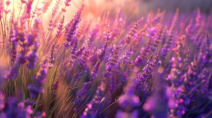 Naklejka premium A beautiful field of lavender flowers swaying in the breeze