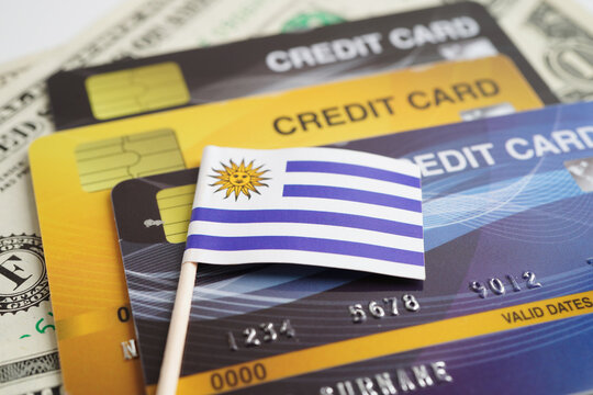 Uruguay flag on credit card, finance economy trading shopping online business. - Powered by Adobe