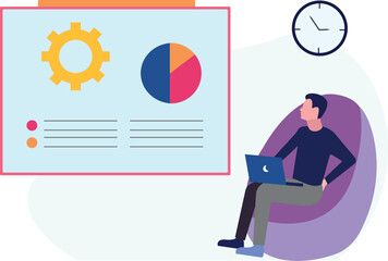 A boy is looking at the pie chart.